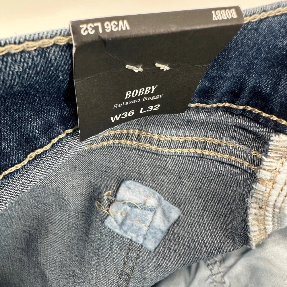 True Religion Bobby Jeans Mens 36 Blue Patch Relaxed Baggy Modern Streetwear NWT
